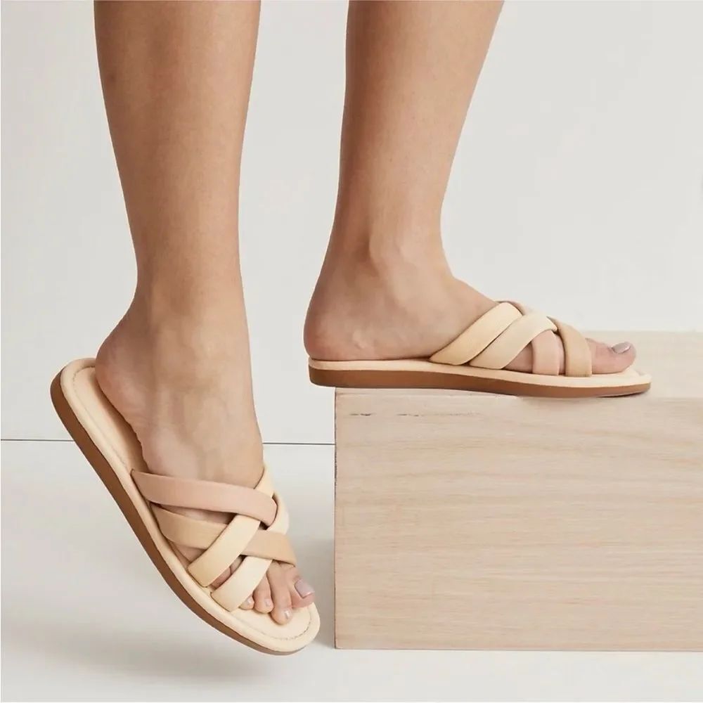 MADEWELL | Leeandra Slide Sandals Yellow Tan Pink Cross Straps Women’s Size 8.5